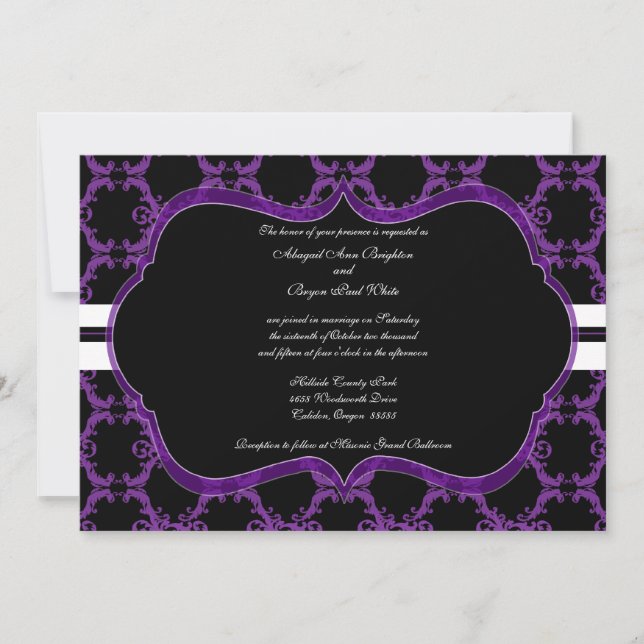 Invitation de Purple and Black Mariage damassé (Devant)