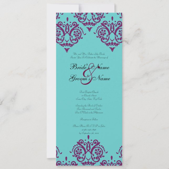 Invitation de Purple and Turquoise Mariage damassé (Devant)