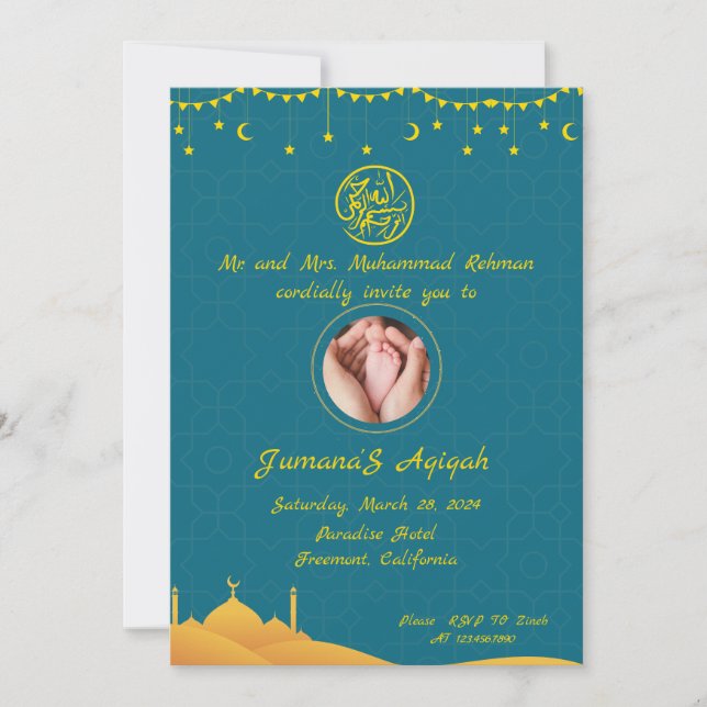 Invitation de Quatrefoil Motif islamique Aqiqah (Devant)