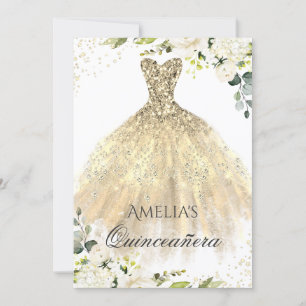 Invitation de Quinceanera à Fleur avec Robe Dorée 