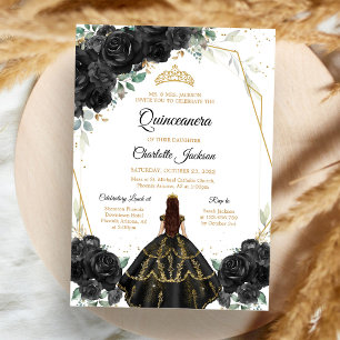 Invitation de Quinceanera à fleurs noires