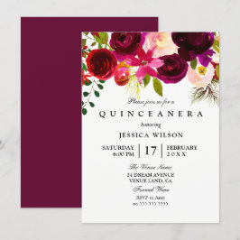 Invitation de Quinceanera à fleurs roses de Bourgo