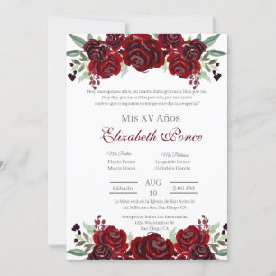Invitation de Quinceanera à fleurs rouges