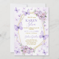 Invitation de Quinceanera à papillon pourpre