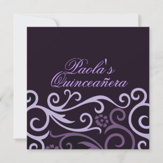 Invitation de Quinceañera à tourbillon floral viol