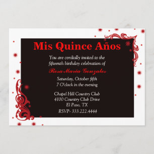 Invitation de Quinceañera à un festival noir, roug