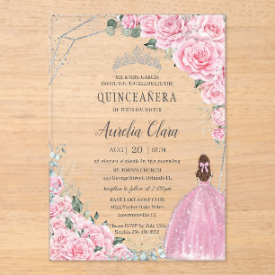 Invitation de Quinceañera Argentée Princesse Fleur