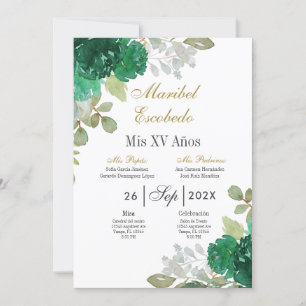 Invitation de Quinceanera aux fleurs d'émeraude