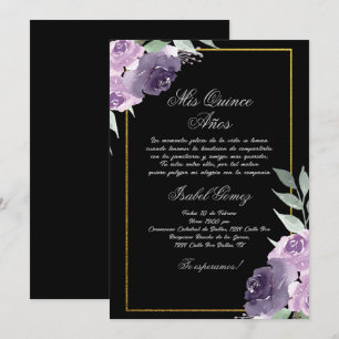 Invitation de Quinceanera aux fleurs violettes noi