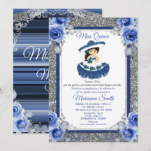 Invitation de Quinceañera aux roses bleues royales