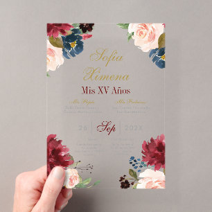 Invitation de quinceañera avec cadre rose