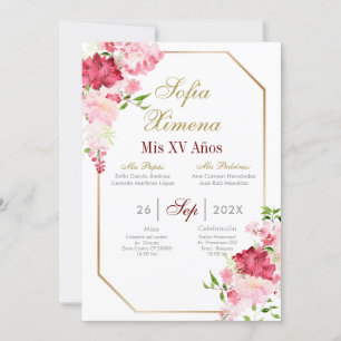 Invitation de quinceañera avec cadre rose