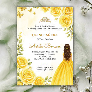 Invitation de Quinceañera avec des roses jaunes él