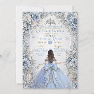 Invitation de Quinceañera Bleu Argent Poussiéreux