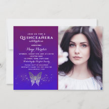 Invitation de Quinceañera bleu royal pourpre