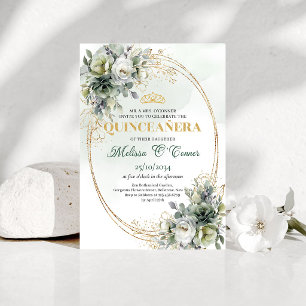 Invitation de Quinceañera botanique vert poussiére
