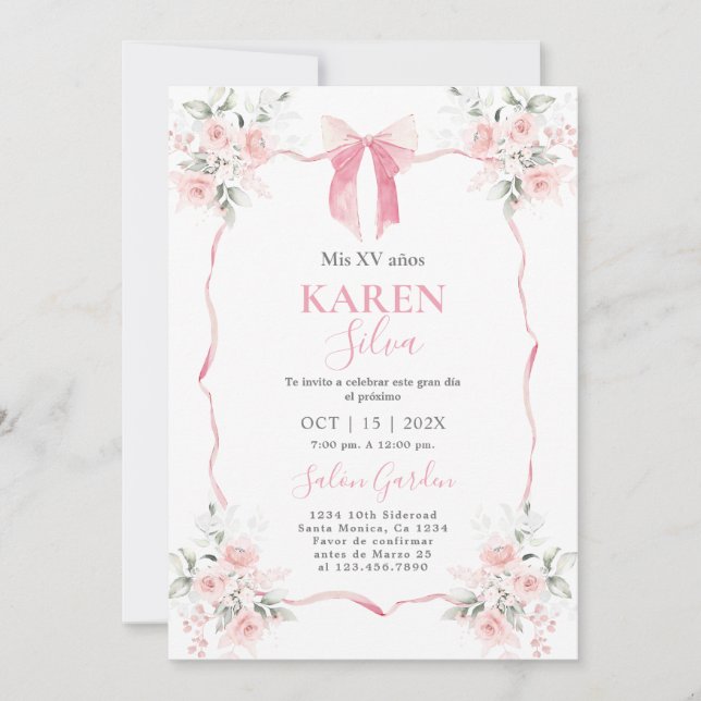 Invitation de Quinceanera Bow Rose (Devant)