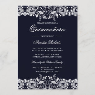 Invitation de Quinceanera de la Marine de dentelle
