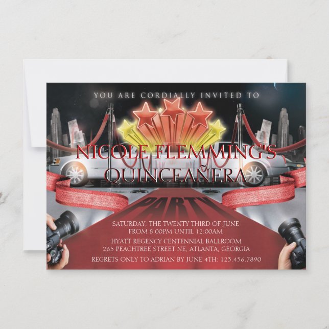 Invitation de Quinceañera de tapis rouge (Devant)
