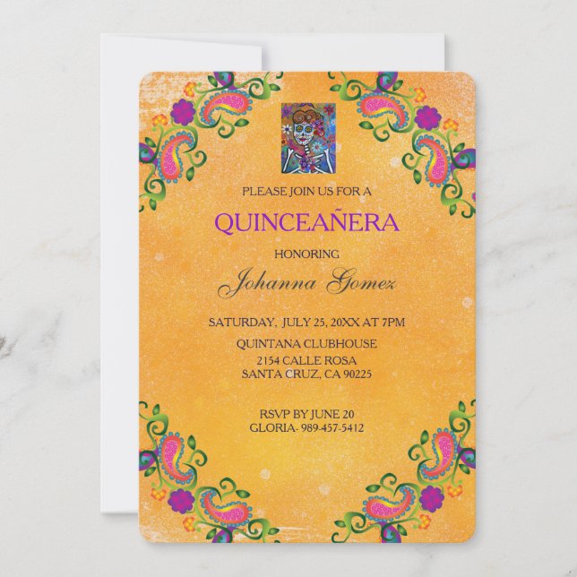 INVITATION DE QUINCEAÑERA DIA DE LOS MUERTOS (Devant)