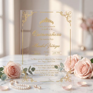 Invitation de Quinceañera en Acrylique couronne ro
