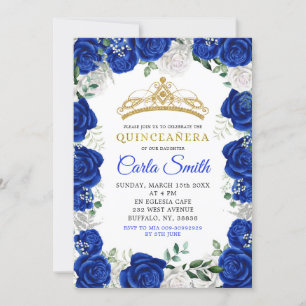 Invitation de Quinceañera en argent et en bleu roy