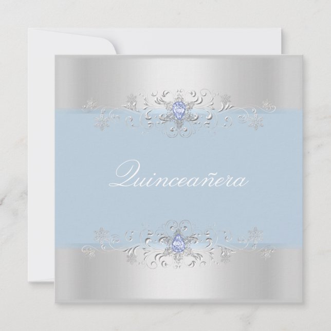 Invitation de Quinceanera en bleu et argent (Devant)