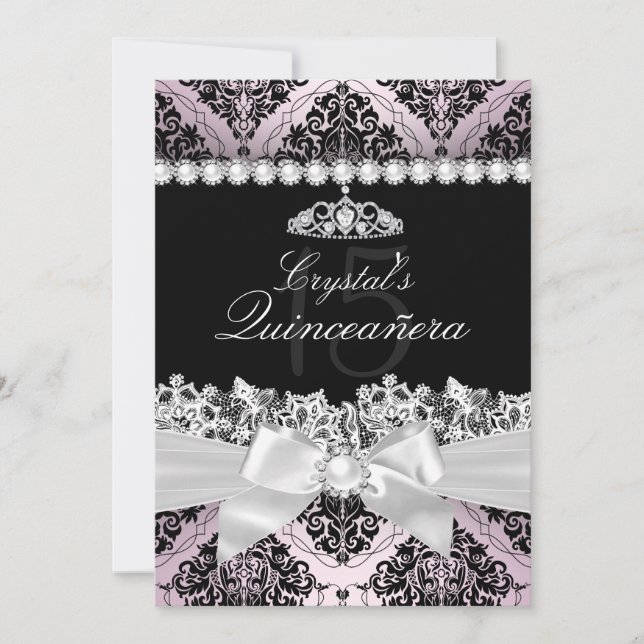 Invitation de Quinceanera en damas noir rose (Devant)