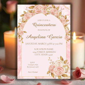 Invitation de Quinceanera en or rose vif