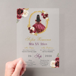 Invitation de Quinceañera en Rouge Cerise Acryliqu