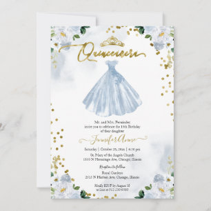 Invitation de Quinceañera Fleurie Bleue Bilingue