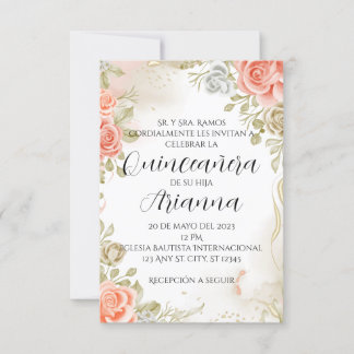 Invitation de Quinceañera Floral Rose doux/Mariage