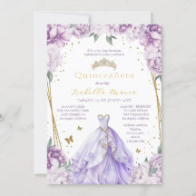 Invitation de Quinceañera Floral violet en espagno