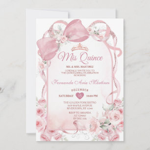 Invitation de Quinceañera florale à nœud rose