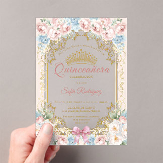 Invitation de quinceañera florale avec couronne él