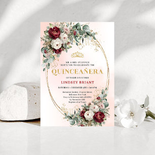 Invitation de Quinceañera Florale Bordeaux Intempo