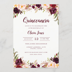 Invitation de Quinceanera Florale de Bourgogne