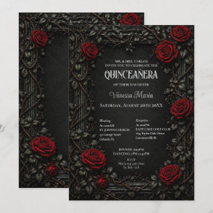 Invitation de Quinceañera Florale Gothique Rouge H