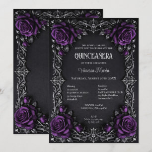 Invitation de Quinceañera Florale Gothique Violett