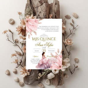 Invitation de Quinceanera florale rose en espagnol