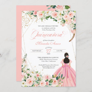 Invitation de Quinceanera florale rose et blanche
