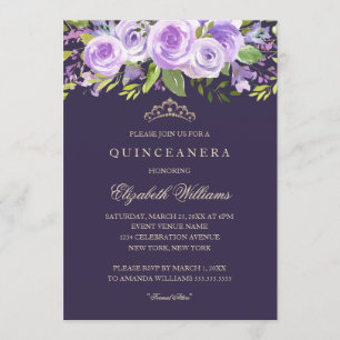 Invitation de Quinceanera florale Rose Lavande