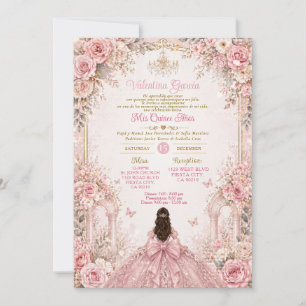 Invitation de Quinceañera florale rose pour un jar