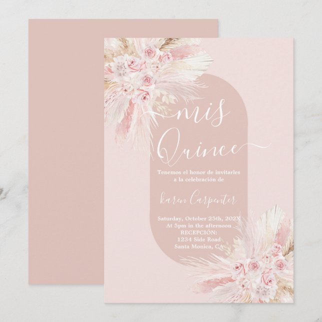 Invitation de Quinceanera Florale Séchée Boho (Devant / Derrière)