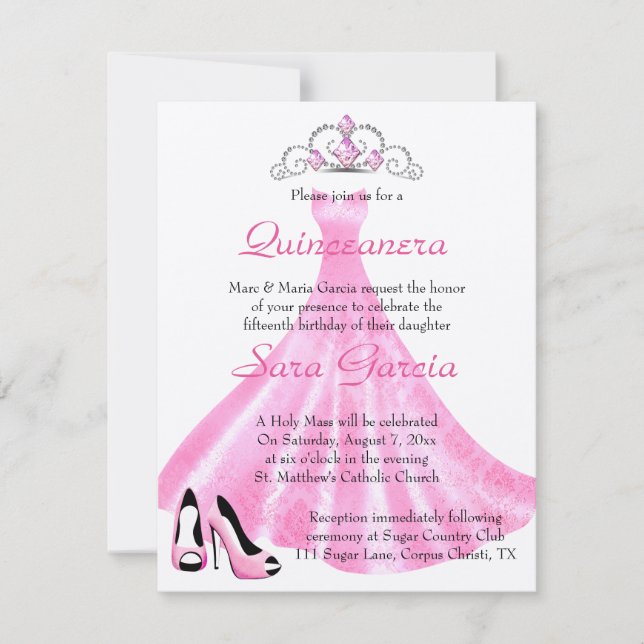 Invitation de Quinceanera Gown rose (Devant)