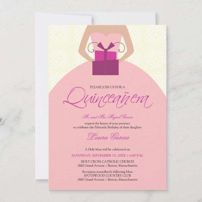 Invitation de Quinceanera (ivoire) Fancy Ball Gown (Devant)