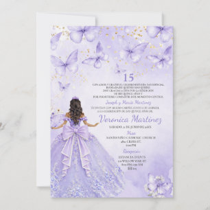 Invitation de Quinceañera Lavande avec Papillons