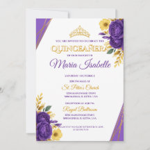 Invitation de Quinceañera Lavande & Or
