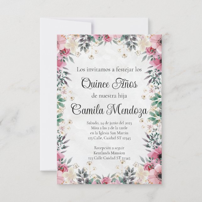 Invitation de Quinceañera/Mariage (Devant)