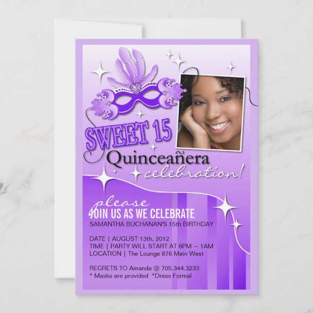 INVITATION DE QUINCEANERA MASQUERADE (Devant)